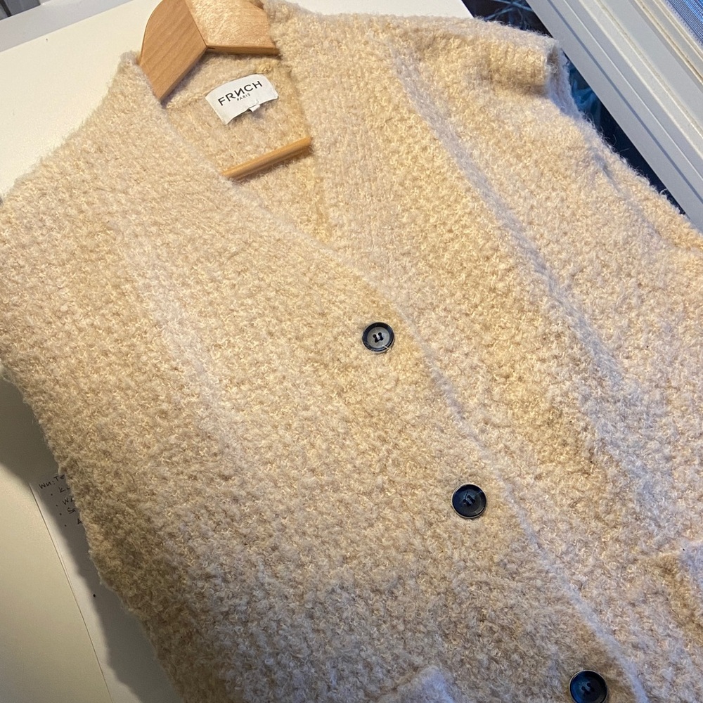 FRNCH Paris Textured Cream Vest/Cardigan with Black Buttons